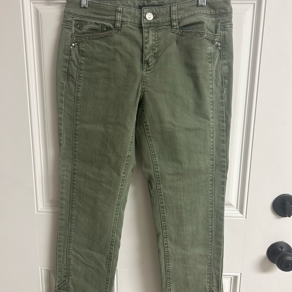 WHBM Olive Green Snap Ankle Jean Blanc 2R - Picture 2 of 9